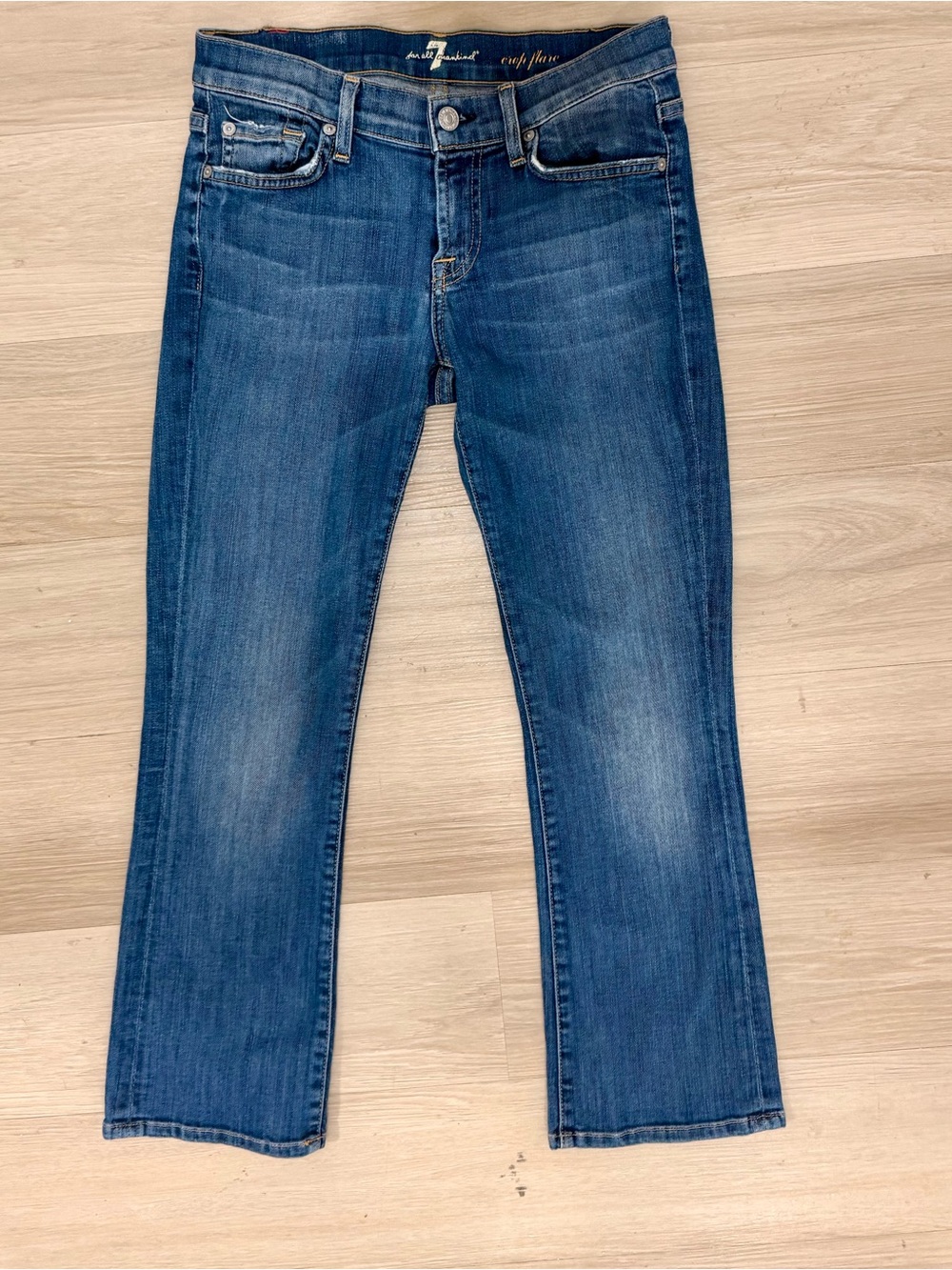 7 For All Mankind Women's Cropped Flare Medium Blue Jeans